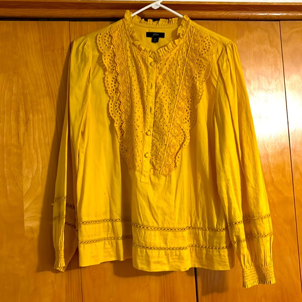 J.Crew size 10 eyelet and ruffle mustard shirt